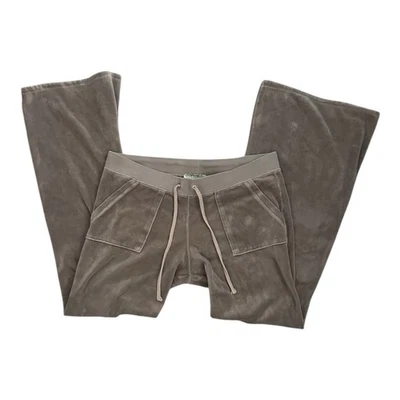Vtg JUICY COUTURE Wide Leg Terry Cloth Track Pants Women's Sz L Y2K Brown - Image 1 of 4