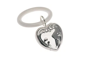 Babyrassel Barock Herz am Ring - schwer versilbert - RASSEL HERZ  - Taufeschenk - Bild 1 von 1