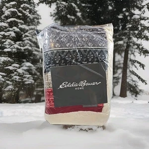 New Eddie Bauer Home Plush Sherpa Fleece Throw Blanket Fair Isle Print 50"X70" - Picture 1 of 5