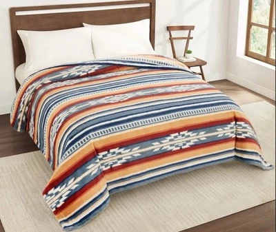 Pendleton Faux Fur Luxe Blanket QUEEN 98" x 92" Saltillo Stripe - Image 1 of 4