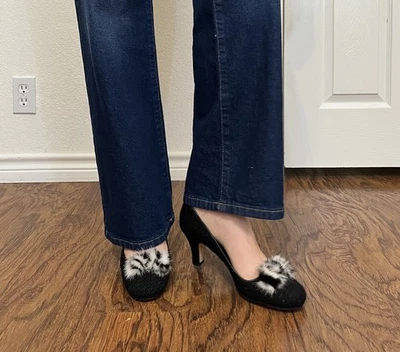 Kate Spade Justina Black Glitter Fur Toe Heels Shoes Size 8.5 B - Image 1 of 4