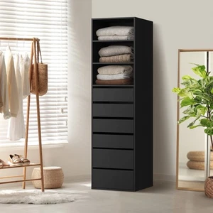 Oikiture Wardrobe Storage Cabinet Shelf Unit Clothes 3 Shelves 6 Drawers Black - Picture 1 of 10