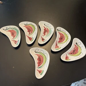 Vintage Ed. Langbein Set Of 6 Small Handpainted Dishes Watermelon Design Italy - Picture 1 of 5