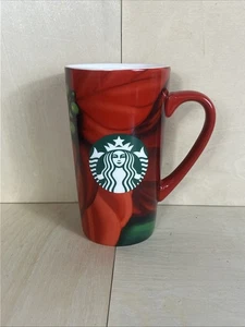 STARBUCKS Poinsettia Christmas Holiday Tall Mug Cup 2020 Red Green Ceramic 16oz - Picture 1 of 5