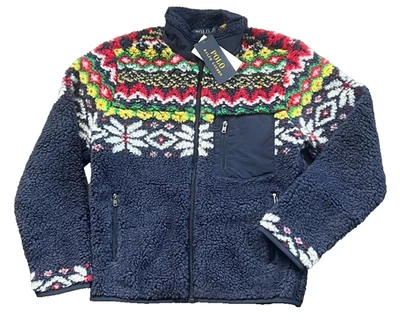 NEW $165 POLO Ralph Lauren Boys Fair Isle Inspired Sherpa Fleece Jacket XL/18-20 - Image 1 of 4