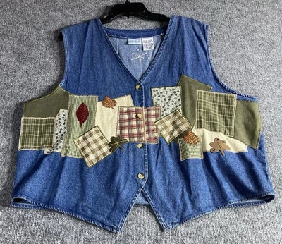 Bobbie Brooks Women’s Denim Patchwork Fall Themed Vest Size XL - Image 1 of 4