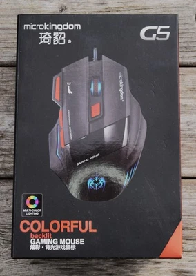 NEW MicroKingdom G5 Backlit Gaming Mouse 7 Buttons USB 125Hz 30G True 16 Bit - Image 1 of 4