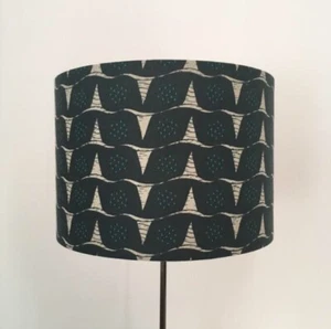 Handmade Drum Lampshade In Kokka 'Tayutou' Teal Fabric - Picture 1 of 3