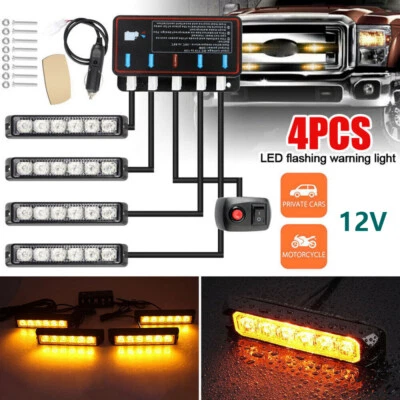 4x Frontblitzer LED Blitzlicht Warnleuchte Strobe Licht Gelb 12V KFZ LKW PKW DHL - Bild 1 von 4