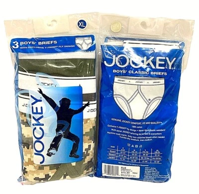 2 Packs (6 Pair) JOCKEY Boys Briefs Green/Grey/Camo Size XL 32”-34” Waist New - Image 1 of 4