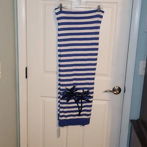 Tommy Bahama Blue Striped Lambswool Cashmere Blend Palm Tree Intarsia Scarf NWT - Picture 1 of 4