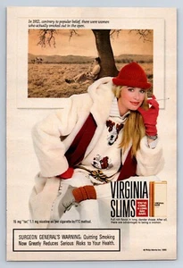 Anuncio impreso Virginia Slims 1990 mujer con sombrero rojo y guantes rojos - Imagen 1 de 1