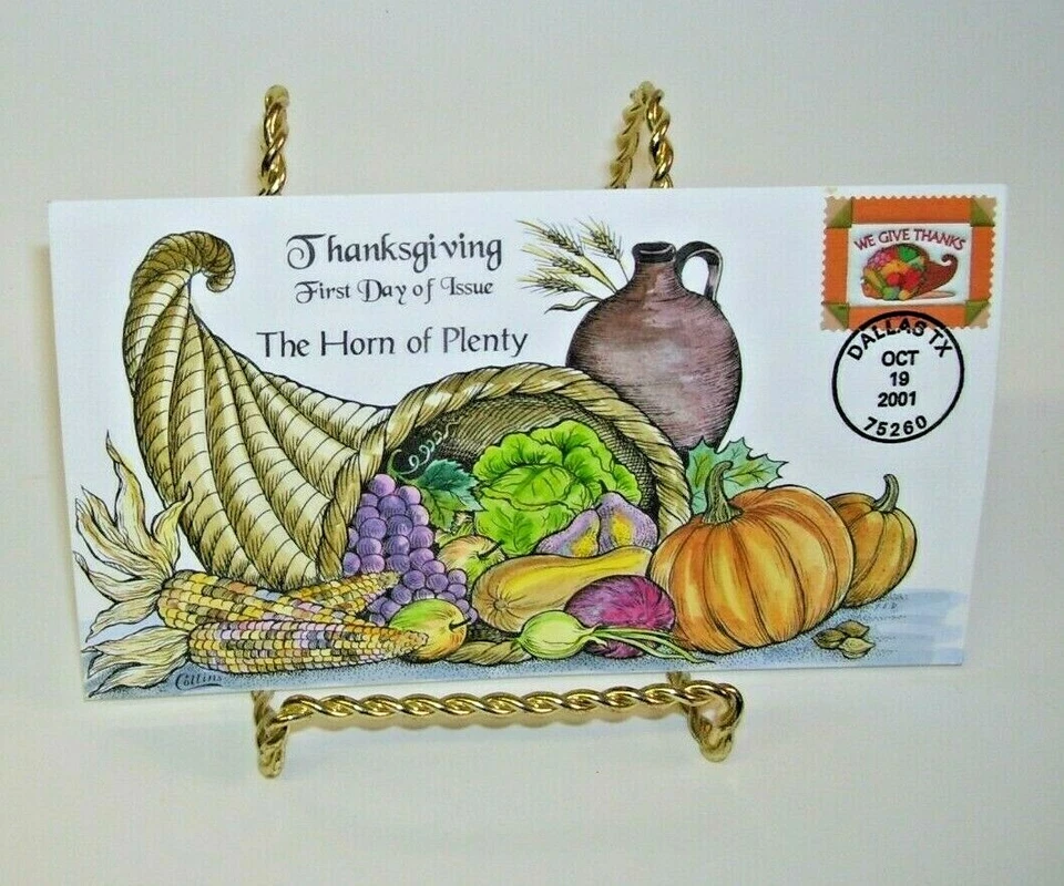 First Day of Issue Thanksgiving Horn of Plenty 2001 by Collins Give Thanks Stamp - Image 1 of 1