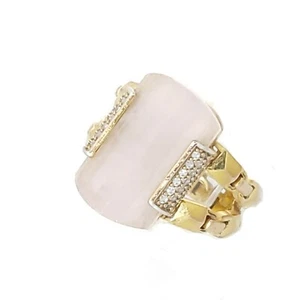 Michael Kors 14k Gold Vermeil Sterling Crystal Pave Rose Quartz Ring Size 7 - Picture 1 of 11