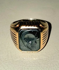 Mens signed 10k Yellow Gold Carved Hematite Intaglio Ring  10.88 gms. Size 8.25 - Picture 1 of 10