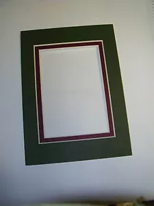 Picture Frame Double Mats 11x14 for 8x10 photo Forest Green with maroon liner - Picture 1 of 2