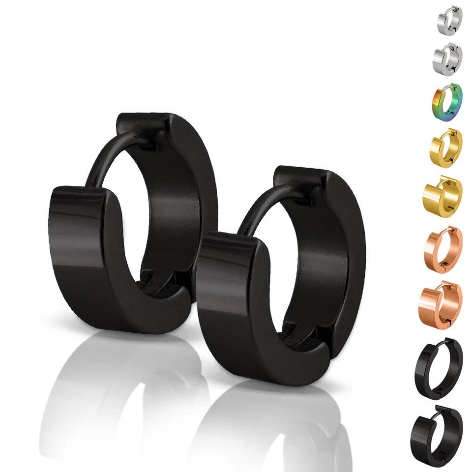 Edelstahl Klappcreolen Creolen Ohrringe silber schwarz gold blau regenbogen matt - Bild 1 von 1