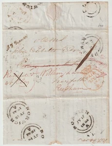 1844 PARTE OHMIOS CARTA IMPRESA REDIRIGIDA NORFOLK UDC ARCILLA DEREHAM HOLT NORWICH - Imagen 1 de 2
