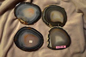 4er SET RIESIGE TASSENUNTERSETZER BRASILIEN GEODE DÜNNE PLATTE SCHWARZ GRAU C177-8 - Bild 1 von 3