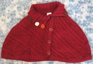 Gymboree Girls Knitted Shoulder SWEATER CAPE Capelet Shrug size 9 Red w Floral - Picture 1 of 7
