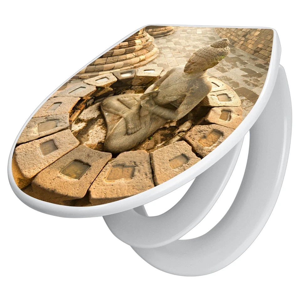 banjado Toilettendeckel mit Absenkautomatik weiß Klobrille Sitzender Buddha - Bild 1 von 1