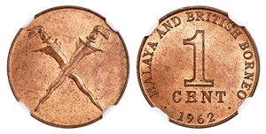MALAYA & BRITISH BORNEO. 1962 AE Cent. NGC MS65RB KM 6. - Picture 1 of 1