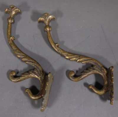 Antique Pair Bronze Hooks Hangers Decorative Art Architectural Hardware Elements - Image 1 of 4