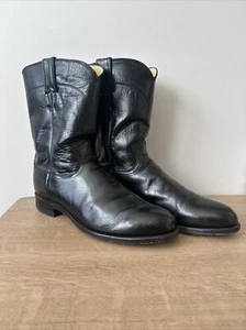 Justin Mens 10 B Classic Leather Boot Jackson 10" Roper Cowboy Black - Picture 1 of 11