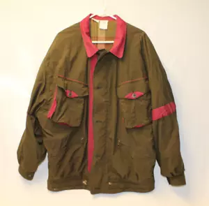 VINTAGE GENERRA COLLECTION OLIVE GREEN & BURGUNDY COLLARED JACKET PLAID INTERIOR - Picture 1 of 11