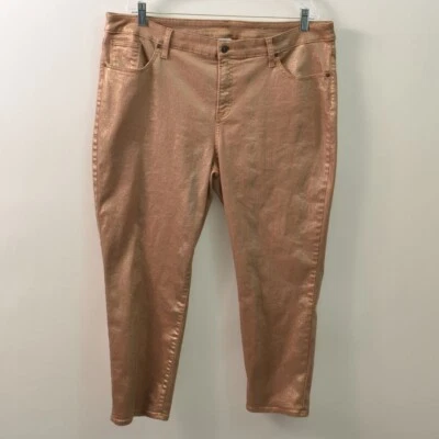 Pantalones Chicos Mujer 3.5 US XL 18 Metálicos Marrón Recubiertos Jeans Novia Tobillo Foto 1 de 4