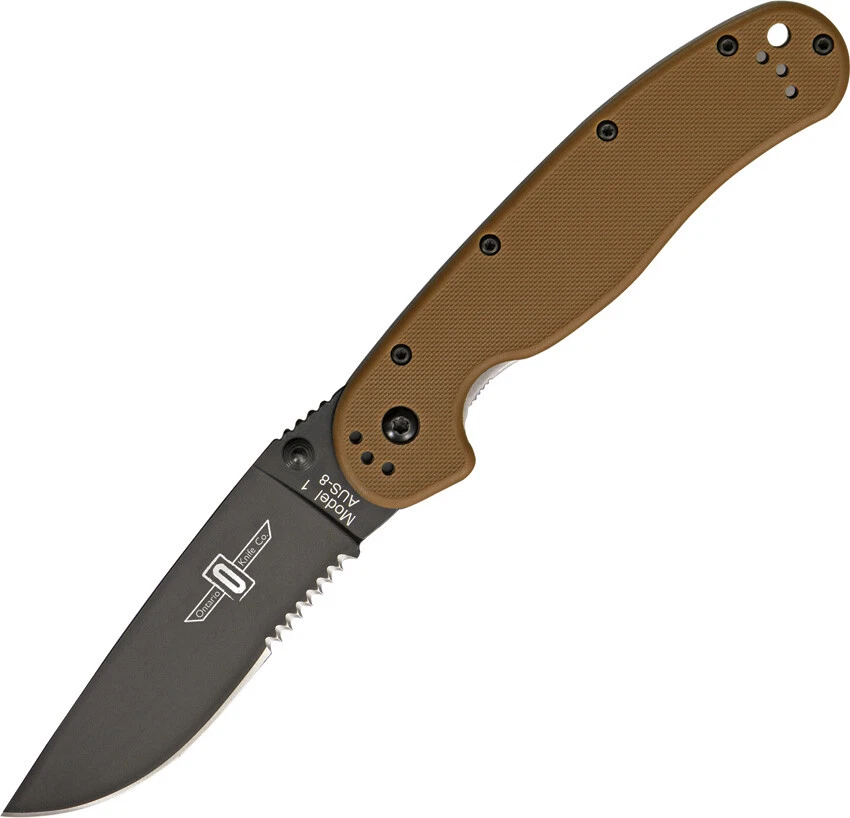Ontario Coyote Brown Rat 1 Aus-8 Pocket Folding Knife 8847cb Black Serrated