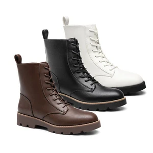 Ladies Combat Boots Short Boots Platform Ankle Booties Lace Up Low Heel Calf PU - Picture 1 of 20
