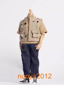 1/12 Brown T-shirt Vest Dark blue jeans Clothes Set Fit 6in Male Figure Doll Toy - Picture 1 of 2