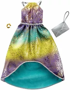 Barbie Purple & Yellow Gold Dress W/ Matching Heels & Silver Handbag~ NO DOLL - Picture 1 of 2