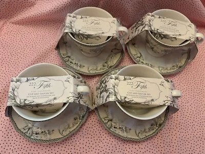 222 Fifth Adelaide Antique White Cups & Saucers FOUR SETS- New - Free Shipping - Image 1 of 4