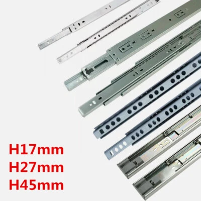 17/27/45mm Wide Drawer Runners Ball Bearing Grooved Slides Kitchen Cabinet Rail - Image 1 of 4
