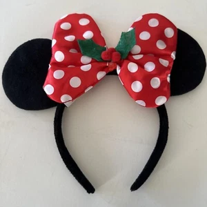 Disney Minnie Mouse Ears Santa Hat Christmas Holly Berry Plush Headband Kids - Picture 1 of 5
