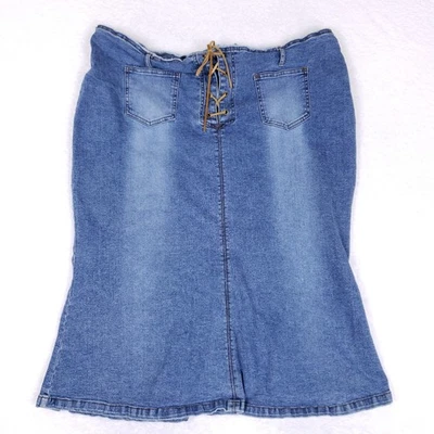 Ashley Stewart Denim Skirt Corset Waist Size 24W Blue Plus Size Y2K Retro Chic - Image 1 of 4