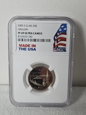 2005 S 25C Clad Oregon Quarter PCGS PR69 Ultra Cameo Made In The USA Slab - Image 1 of 2
