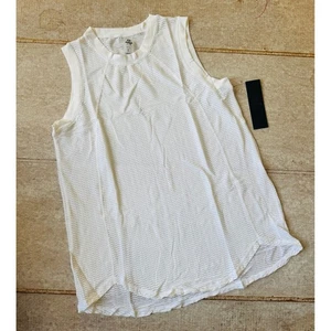 Mono B White Sleeveless Sheer Stripe Tank Top Women's Large AT3093 NWT Athletic - Picture 1 of 4