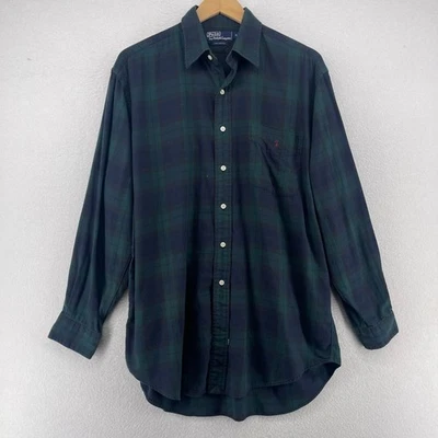 Camisa POLO RALPH LAUREN M Franela Ligera Reloj Negro Cuadros Abotonados Algodón Azul Foto 1 de 4