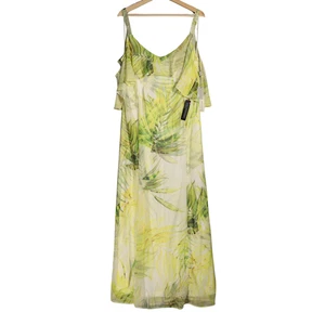Roman Maxi Dress Size UK 18 Green Palm Tree Leaf Chiffon Floaty Wedding Guest - Picture 1 of 13