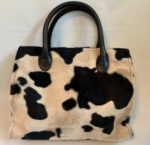 Borsa borsetta borsetta vintage anni 90 stampa finta mucca peluche 11" x 9" usata in ottime condizioni - Foto 1 di 10
