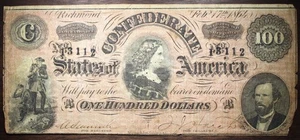 1864 $100 Confederate States Of America Holed Note Circulated P131 - Picture 1 of 2