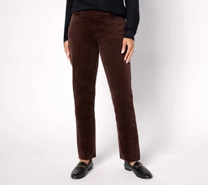Denim & Co. Women's Pants Sz L Regular Stretch Velvet Straight Leg Brown A662787 - Picture 1 of 4