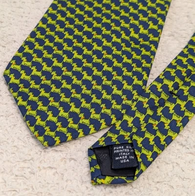 BROOKS BROTHERS 100% Silk Tie Neon Green Scottie DOG Blue - Image 1 of 3