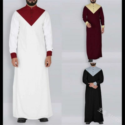 Para hombres Manga Larga Musulmana Ropa Arabia Saudita Jubba Kaftan Thobe Vestido Largo Bata Foto 1 de 4