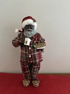 Christmas African American Santa in Pajamas Figurine with Cookies And Mug 10” - Picture 1 of 5