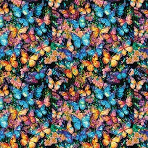 Tela Feline Drive GIGI IN THE GARDEN vitral mariposas cuarto de grasa FQ - Imagen 1 de 9