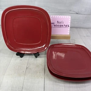 Home Trends CANOPY RED Cranberry Embossed Square Porcelain Salad Plates Set of 4 - Picture 1 of 16